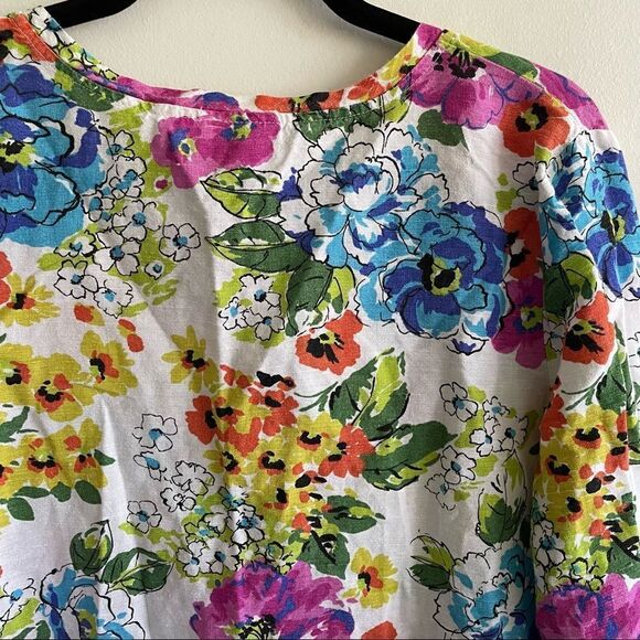 ORCHADIA CASUALS Vintage Linen Floral Print Blouse White M - Picture 5 of 7